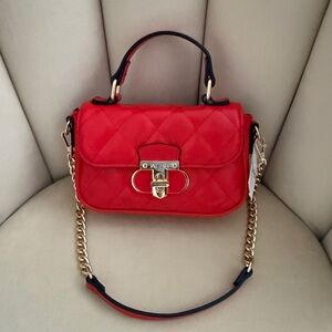 Aldo Red Quilted Crossbody Bag with Gold Chain